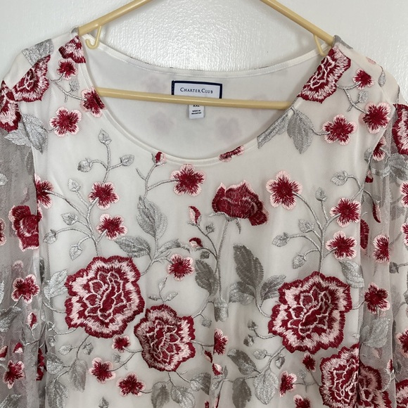 Charter Club XXL, Women's blouse with sheer Floral overlay - Picture 3 of 11